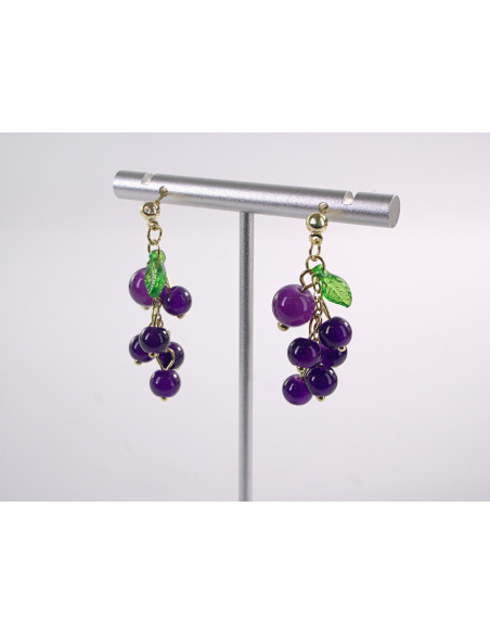Kolczyki DŁUGIE FIOLETOWE  WINOGRONA   LOLITA AKCESORIA srebrny sztyft 925