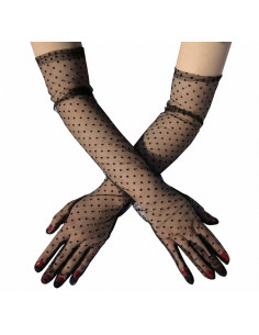 RĘKAWICZKI  DŁUGIE W KROPECZKI  WIECZOROWE LOLITA AKCESORIA