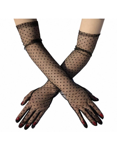 RĘKAWICZKI  DŁUGIE W KROPECZKI  WIECZOROWE LOLITA AKCESORIA