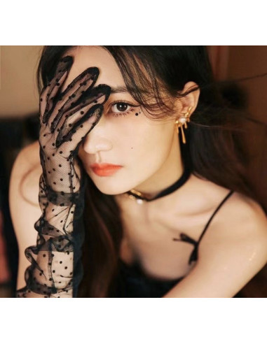 RĘKAWICZKI  DŁUGIE W KROPECZKI  WIECZOROWE...