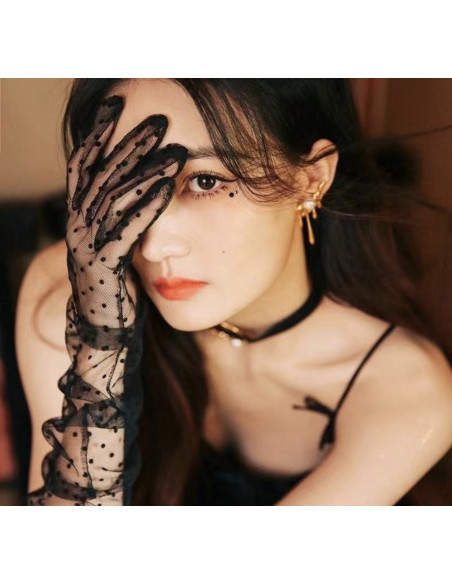 RĘKAWICZKI  DŁUGIE W KROPECZKI  WIECZOROWE LOLITA AKCESORIA