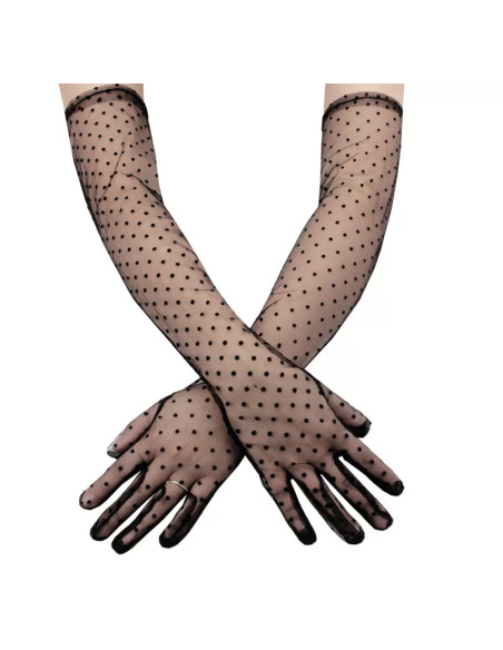 RĘKAWICZKI  DŁUGIE W KROPECZKI  WIECZOROWE LOLITA AKCESORIA