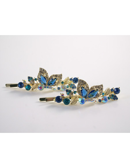 Wsuwka do włosów MOTYLKI   z kryształkami 2 szt. Lolita Akcesoria NIEBIESKI