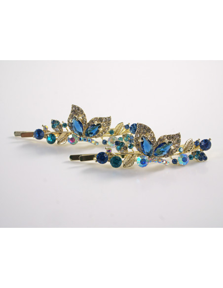 Wsuwka do włosów MOTYLKI   z kryształkami 2 szt. Lolita Akcesoria NIEBIESKI