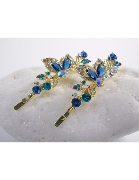 Wsuwka do włosów MOTYLKI   z kryształkami 2 szt. Lolita Akcesoria NIEBIESKI