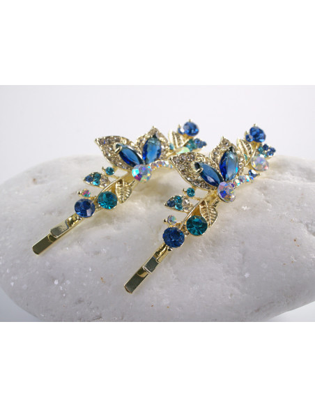 Wsuwka do włosów MOTYLKI   z kryształkami 2 szt. Lolita Akcesoria NIEBIESKI