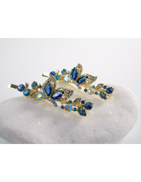 Wsuwka do włosów MOTYLKI   z kryształkami 2 szt. Lolita Akcesoria NIEBIESKI