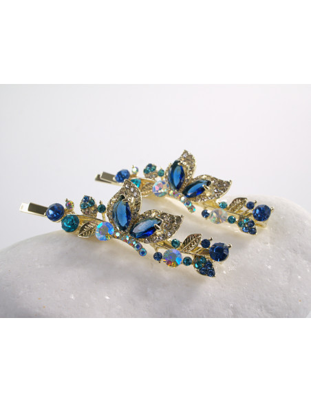 Wsuwka do włosów MOTYLKI   z kryształkami 2 szt. Lolita Akcesoria NIEBIESKI
