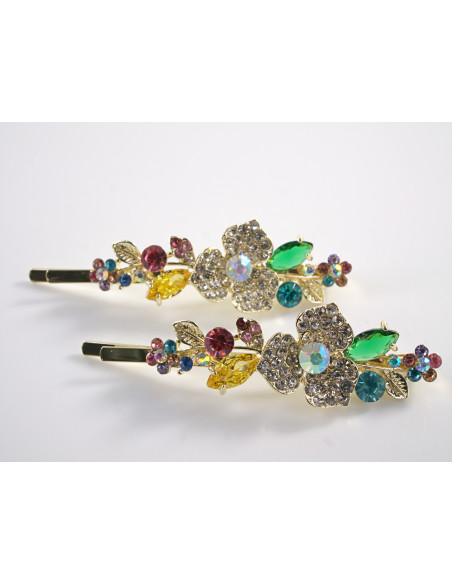 Wsuwka do włosów KWIATKI  z kryształkami 2 szt. Lolita Akcesoria KOLOROWE