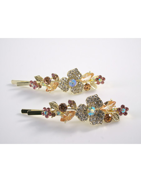 Wsuwka do włosów KWIATKI  z kryształkami 2 szt. Lolita Akcesoria ZŁOTE