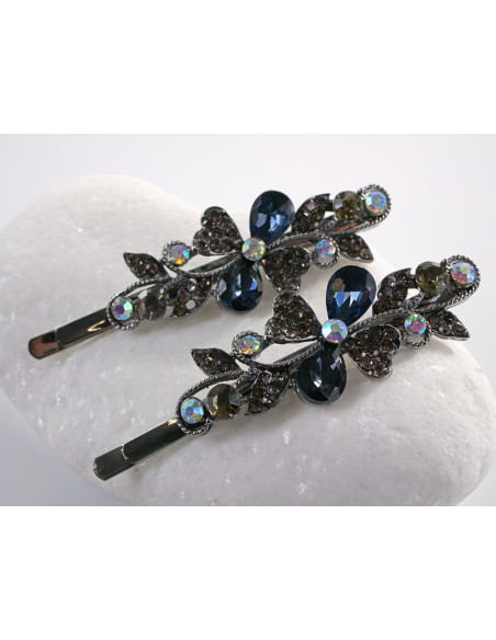 Wsuwka do włosów KWIATKI  z kryształkami 2 szt. Lolita Akcesoria GRANATOWY