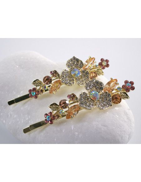 Wsuwka do włosów KWIATKI  z kryształkami 2 szt. Lolita Akcesoria ZŁOTE