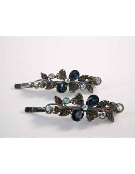 Wsuwka do włosów KWIATKI  z kryształkami 2 szt. Lolita Akcesoria GRANATOWY