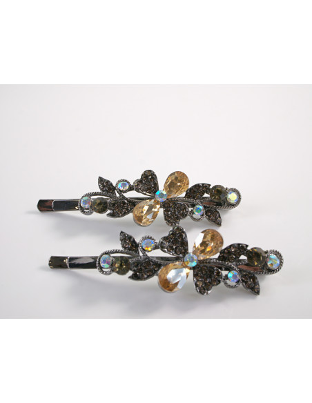 Wsuwka do włosów KWIATKI  z kryształkami 2 szt. Lolita Akcesoria MIODOWY