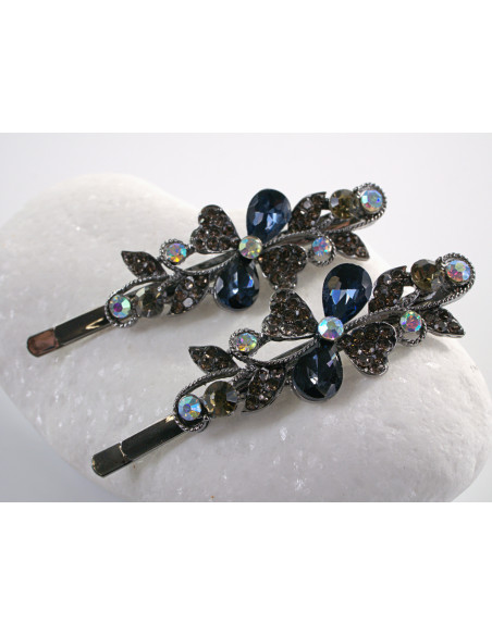 Wsuwka do włosów KWIATKI  z kryształkami 2 szt. Lolita Akcesoria GRANATOWY