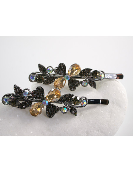 Wsuwka do włosów KWIATKI  z kryształkami 2 szt. Lolita Akcesoria MIODOWY