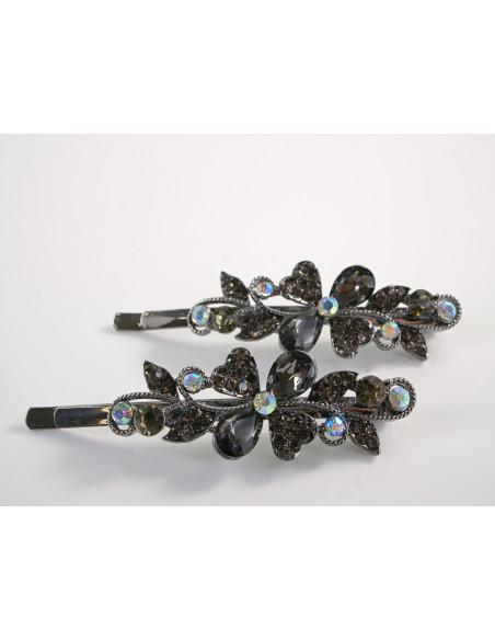Wsuwka do włosów KWIATKI  z kryształkami 2 szt. Lolita Akcesoria GRAFITOWY