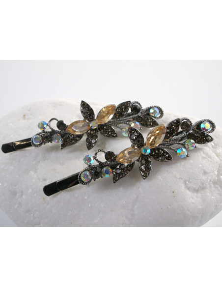 Wsuwka do włosów KWIATKI  z kryształkami 2 szt. Lolita Akcesoria MIODOWY