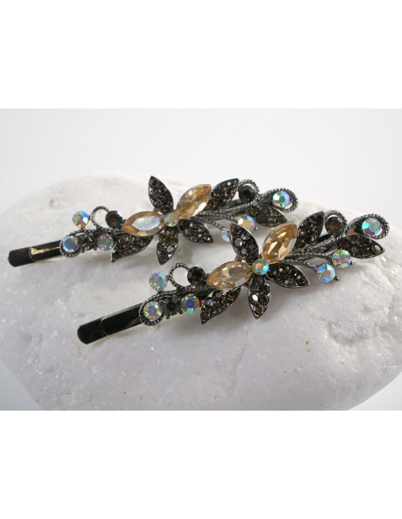 Wsuwka do włosów KWIATKI  z kryształkami 2 szt. Lolita Akcesoria MIODOWY