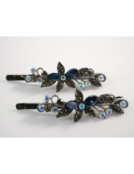 Wsuwka do włosów KWIATKI  z kryształkami 2 szt. Lolita Akcesoria GRANATOWY