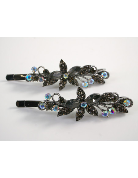 Wsuwka do włosów KWIATKI  z kryształkami 2 szt. Lolita Akcesoria GRAFITOWY