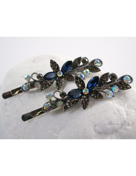 Wsuwka do włosów KWIATKI  z kryształkami 2 szt. Lolita Akcesoria GRANATOWY