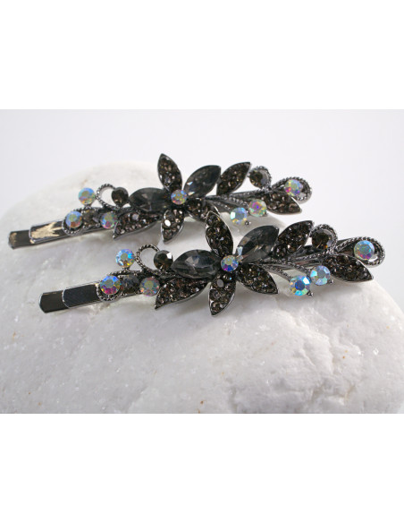 Wsuwka do włosów KWIATKI  z kryształkami 2 szt. Lolita Akcesoria GRAFITOWY