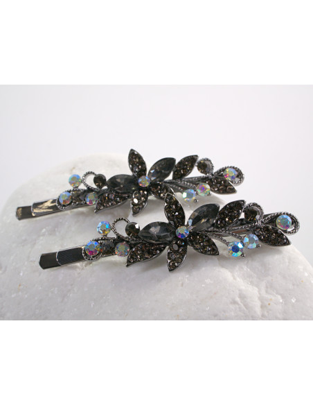 Wsuwka do włosów KWIATKI  z kryształkami 2 szt. Lolita Akcesoria GRAFITOWY
