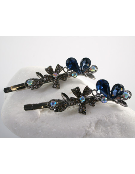 Wsuwka do włosów MOTYLEK z kryształkami 2 szt. Lolita Akcesoria GRANATOWY