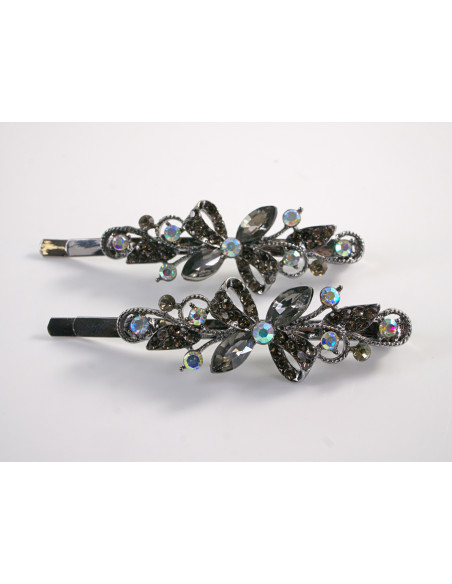 Wsuwka do włosów KOKARDKI z kryształkami 2 szt. Lolita Akcesoria GRAFITOWY