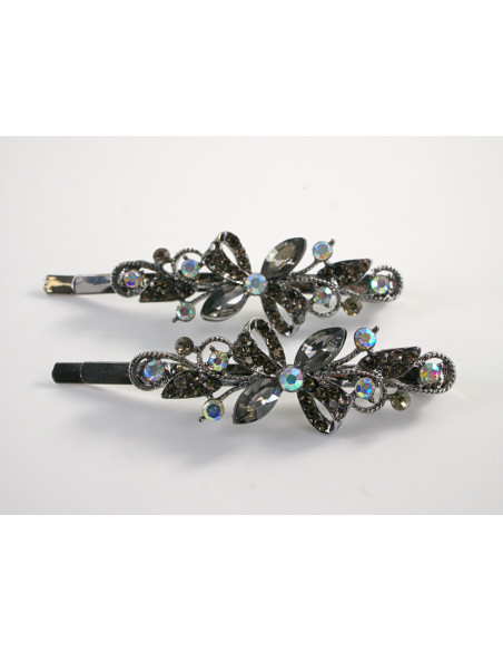 Wsuwka do włosów KOKARDKI z kryształkami 2 szt. Lolita Akcesoria GRAFITOWY