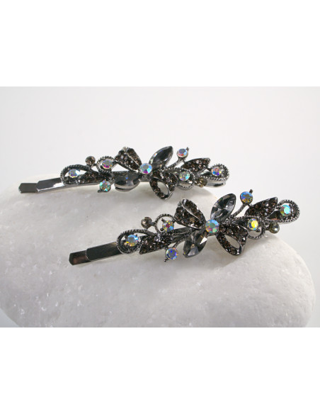 Wsuwka do włosów KOKARDKI z kryształkami 2 szt. Lolita Akcesoria GRAFITOWY