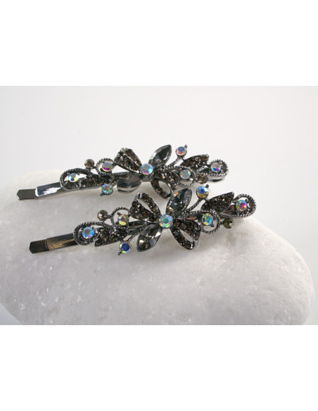 Wsuwka do włosów KOKARDKI z kryształkami 2 szt. Lolita Akcesoria GRAFITOWY