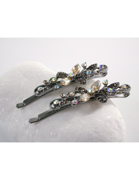 Wsuwka do włosów KOKARDKI z kryształkami 2 szt. Lolita Akcesoria MIODOWY