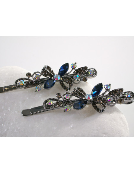 Wsuwka do włosów MOTYLEK z kryształkami 2 szt. Lolita Akcesoria GRANATOWY