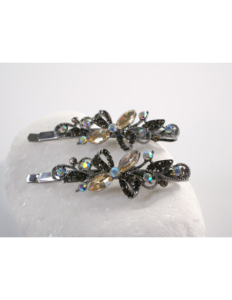 Wsuwka do włosów KOKARDKI z kryształkami 2 szt. Lolita Akcesoria MIODOWY