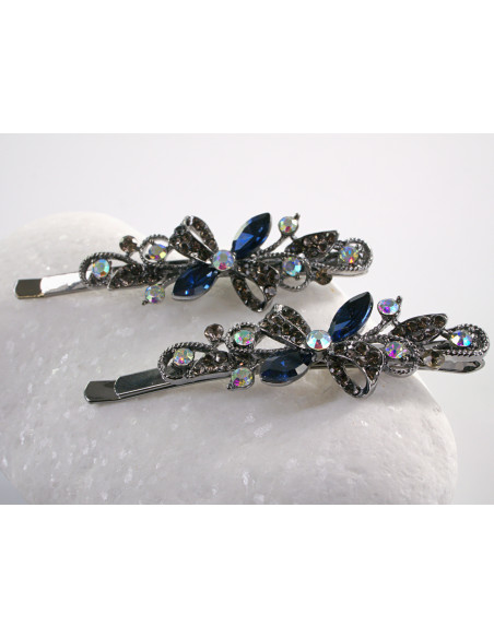 Wsuwka do włosów MOTYLEK z kryształkami 2 szt. Lolita Akcesoria GRANATOWY