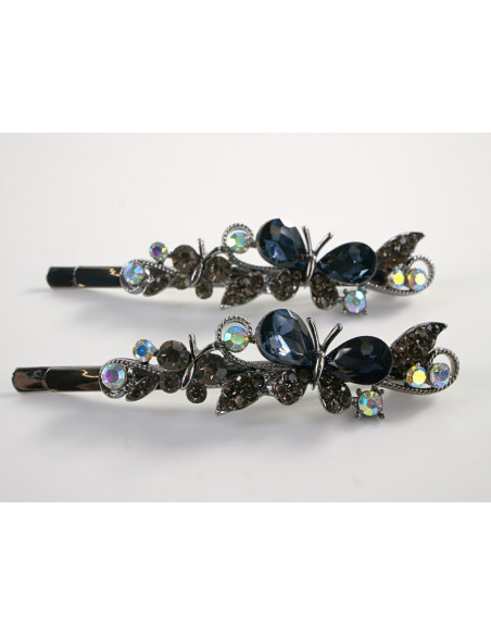 Wsuwka do włosów MOTYLEK z kryształkami 2 szt. Lolita Akcesoria GRANATOWY