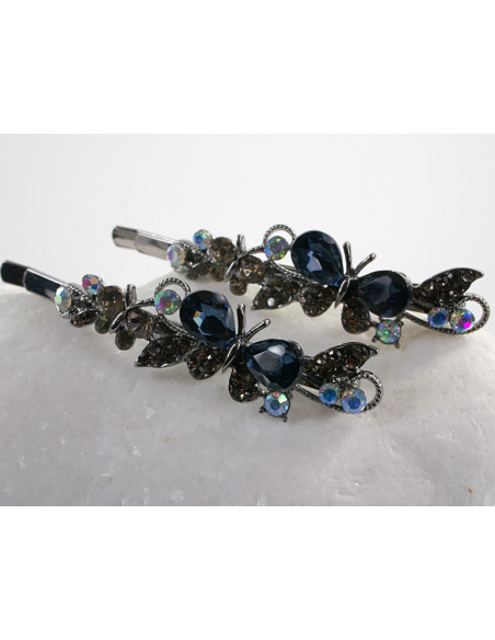 Wsuwka do włosów MOTYLEK z kryształkami 2 szt. Lolita Akcesoria GRANATOWY