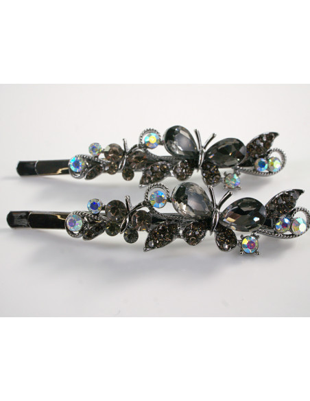 Wsuwka do włosów MOTYLEK z kryształkami 2 szt. Lolita Akcesoria GRAFITOWY