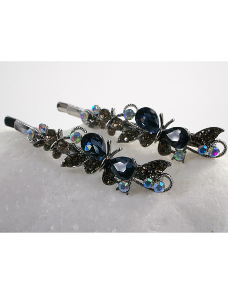 Wsuwka do włosów MOTYLEK z kryształkami 2 szt. Lolita Akcesoria GRANATOWY