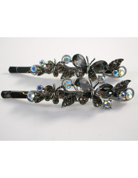 Wsuwka do włosów MOTYLEK z kryształkami 2 szt. Lolita Akcesoria GRAFITOWY
