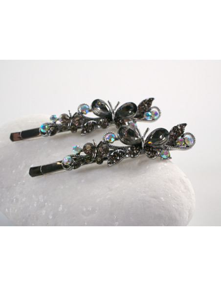 Wsuwka do włosów MOTYLEK z kryształkami 2 szt. Lolita Akcesoria GRAFITOWY