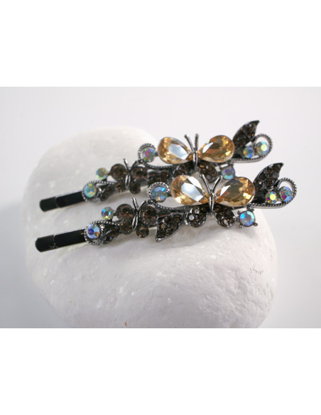 Wsuwka do włosów MOTYLEK  z kryształkami 2 szt. Lolita Akcesoria MIODOWY