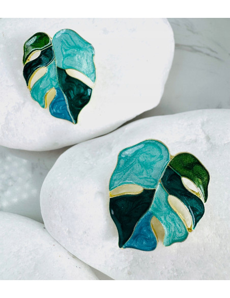 Kolczyki ZIELONE LIŚCIE BOHO Lolita Accessories srebrny sztyft 925