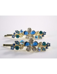 Wsuwka do włosów SZAFIROWY KWIATEK  z kryształkami 2 szt....