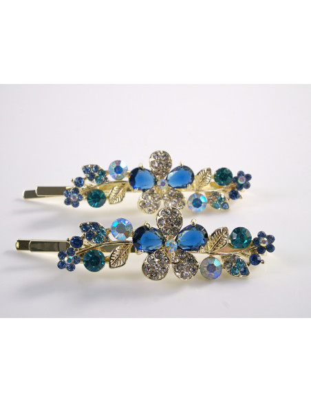 Wsuwka do włosów SZAFIROWY KWIATEK  z kryształkami 2 szt. Lolita Akcesoria