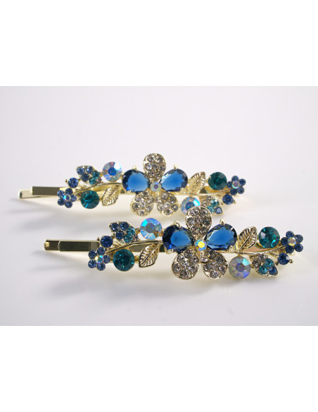 Wsuwka do włosów SZAFIROWY KWIATEK  z kryształkami 2 szt. Lolita Akcesoria