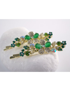 Wsuwka do włosów SZMARAGDOWY KWIAT  z kryształkami 2 szt....