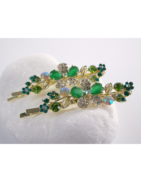 Wsuwka do włosów SZMARAGDOWY KWIAT  z kryształkami 2 szt. Lolita Akcesoria